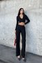 Chain Detailed Long Sleeve Crop,High Waist,Elastic Waist Band Palazzo Pants Suit