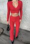Chain Detailed Long Sleeve Crop,High Waist,Elastic Waist Band Palazzo Pants Suit - 2