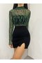 Women's Black Slit Detailed Elastic Waist Lycra Above Knee Mini Regular Waist Stretch Knitted Skirt - 4