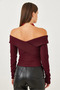 Women's Burgundy Ottoman Fabric Cross Collar Detail Blouse 60251890 - 6