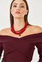Women's Burgundy Ottoman Fabric Cross Collar Detail Blouse 60251890 - 2