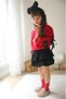 Girl's Bottom Top Rainbow Fabric 100% Cotton Sweatshirt Black Pleated Skirt Set - 2