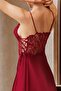 4230 Burgundy Color Satin Lace Embroidered 2-Piece Nightgown Set - 8