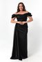 Women's Black Boat Neck Trained Long Satin Evening Dress & Graduation Dress - 3