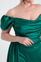 Women's Emerald Green Slim Fit Boat Neck Tailed Long Satin Evening Dress - 4