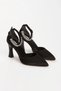 Black Satin Stone Design Shoes Are Elegantly Designed and Come with Evening Dress Bag Set. - 4