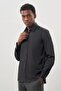 Men's Dark Anthracite Long Sleeve Hard Collar Flexible Slim Fit Shirt 1004245223_070 - 3
