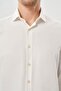 Cream Color Long Sleeve Plain Half Italian Collar Pocketless Cotton Classic Slim Fit Shirt 1004245268 - 4