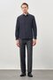 Men's Dark Navy Blue Long Sleeve Half Italian Collar Cotton Slim Fit Shirt 1004245268 - 3