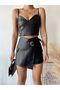 Eyelet Detailed Pocket Leather Shorts Skirt Missşe 240107 - 2