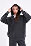 Women's Anthracite Regular Fit Basic Elastic Waist Hooded Oversize Seasonal Bottom Top Tracksuit Set - 4