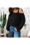 Women's Long-Sleeved One-Shoulder Exposed Black Viscose Blouse Editors Picks - 2
