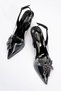 Women's Stoned Floral Transparent Heeled Shoes Black Patent Leather - 5