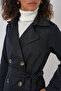 5940 Women's Double Breasted Collar Long Trench Coat - Navy Blue - 5