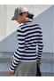 Women's Black and White Striped Half Turtleneck Blouse Sweater - 2