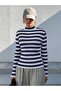 Women's Black and White Striped Half Turtleneck Blouse Sweater - 7