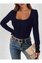 Navy Blue Elastane Polyester High Waist Blouse - 3