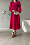 Fuchsia Balloon Sleeve Crew Neck Midi Dress - 3