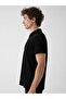 Zippered Polo Neck Short Sleeve Regular Black T-Shirt - 3