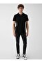 Zippered Polo Neck Short Sleeve Regular Black T-Shirt