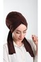 Brown Practical Ready-made Interlaced Hijab Bonnet Cut Fiber Plain 2111_14 - 2