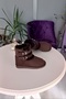 Brown Suede Double Belted Medium Length Women's Boots with Fur Inside and Fur Inside - 2