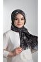 Black-silver Practical Ready-made Interlocking Hijab Scarf Staple Fiber Pleated Flower Patterned 1818d6_101
