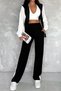 Women's Ribbed Zippered Bottom Top Modal Set - Black and White - 2