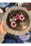 Letter C Pink Floor over Silver Glitter Decorated Epoxy Keychain and Rearview Mirror Ornament Set Gift - 2