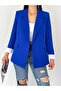 Women's White Lined Blazer Jacket with Striped Fold-Over Detail on the Sleeves - 5