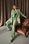 Women's Mint Green Blazer Jacket Palazzo Pants Suit - 3