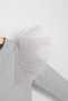 Gray Girl's Ribbed Knitted Tulle Ruffled Body - 2