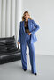 Women's Blue Blazer Jacket Palazzo Pants Suit