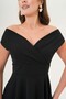 Women's Flexible Fabric Double Breasted Collar A-Line Cut Black Dress 046 - 4