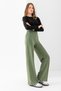 Women's Khaki High Waist Shaping / Sculpting Front Ribbed Modal Fabric Wide Leg Pants Leggings - 5