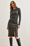 Women's Smoked Button Detail Slit Midi Stretchy Dress Elb- 19002256 - 2
