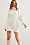 Women's White Turtleneck Soft Textured Beard Knitwear Tunic Tnk- 19000098