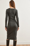 Women's Smoked Button Detail Slit Midi Stretchy Dress Elb- 19002256 - 5