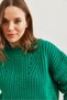 Women's Grass Green Crew Neck Thick Knit Loose Knitwear Sweater Kzk-19000856 - 6