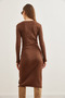 Women's Bitter Brown Button Detail Slit Midi Stretchy Dress ELB-19002256 - 6