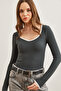 Women's Anthracite Pool Collar Stripe Stretchy Blouse Blz- 19002714 - 2
