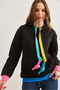 Women's Black Hooded Lace Detailed Embroidered Sweatshirt Swt-19000710 - 2