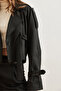 Women's Black Lined Belt Detailed Crop Jacket Ckt- 19000412 - 5