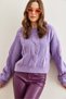 Women's Lilac Thick Hair Braided Soft Textured Knitwear Sweater Kzk- 19000902 - 5