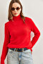 Women's Red Turtleneck Soft Textured Bearded Sweater Kzk- 19000861 - 4