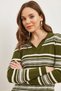 Women's Khaki Striped Ribbed Polo Neck Maxi Knitwear Dress Elb- 19002318 - 5