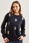 Women's Navy Blue Eye Embroidered Seasonal Sweatshirt Swt-19000598 - 3