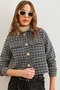 Women's Black Pocket Buttoned Glitter Detailed Tweed Jacket Ckt- 19000411