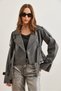 Women's Smoked Lined Belt Detailed Crop Jacket Ckt- 19000412 - 2