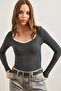 Women's Anthracite Pool Collar Stripe Stretchy Blouse Blz- 19002714 - 4